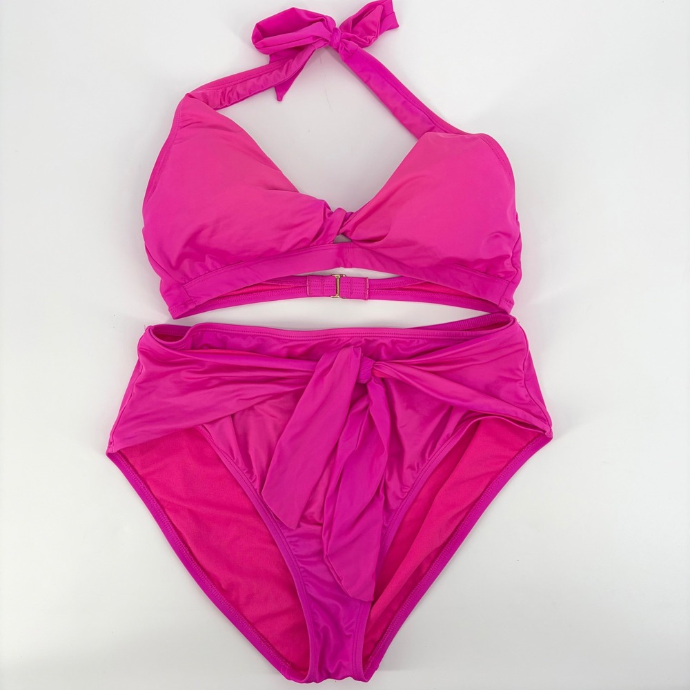 Gibson Latimer Hot Pink High-Waist Tie Bikini Set